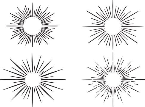 Set of four black sunburst and starburst design elements Vector