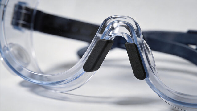 Close-up of safety goggles with clear lenses