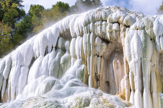 The massive calcium formation named White Whale at the Bagni San Filippo thermal hot springs in Tuscany, Italy