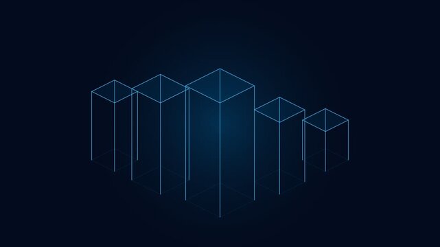 Minimalist blue glowing wireframe cubes on a dark digital background