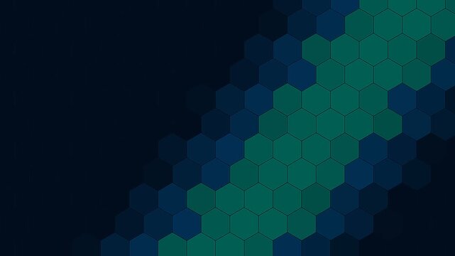 Abstract dark blue and teal digital honeycomb pattern with gradient effect
