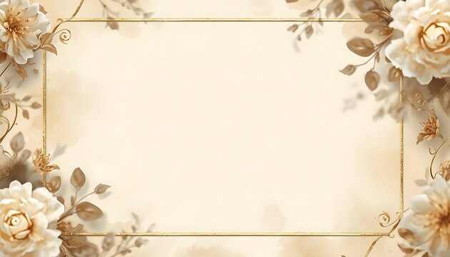 Vintage Bronze Tone Scroll Border Framework Accented by Ornate White Camellia Blossoms on Distressed Cream Backdrop