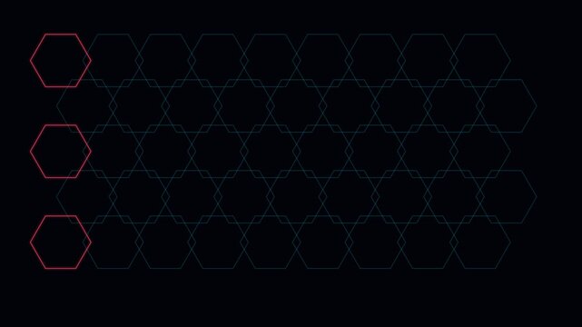 Abstract red glowing hexagonal grid pattern on a dark black background