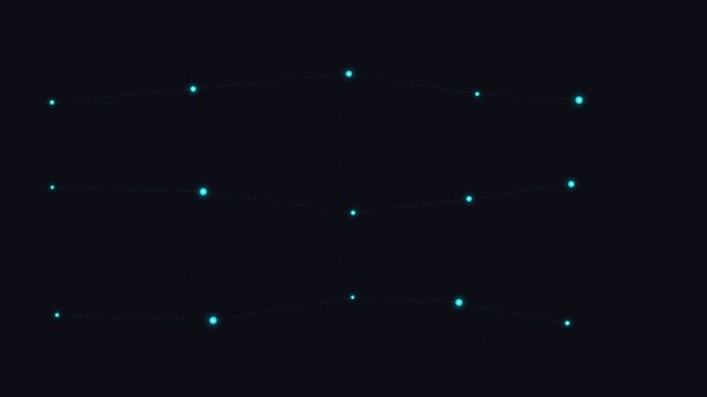 A series of glowing cyan light points arranged in a grid against black