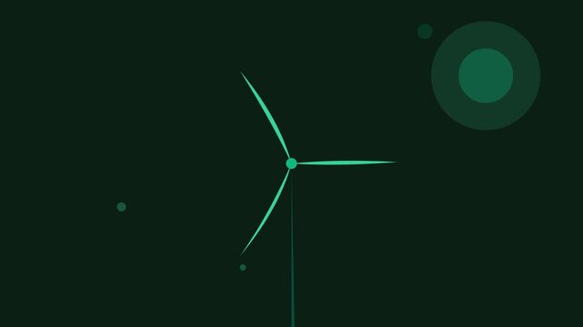 Minimalist graphic illustration of a wind turbine against a dark background