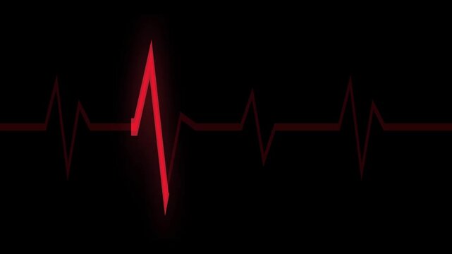 Glowing red ECG heartbeat, medical emergency alert, cardiac rhythm disturbance, health crisis signal