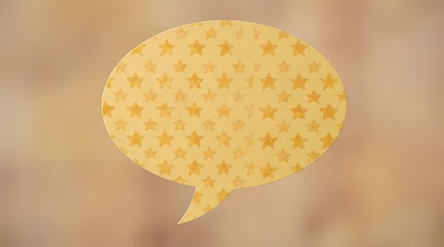 Yellow speech bubble with star pattern on bokeh background.