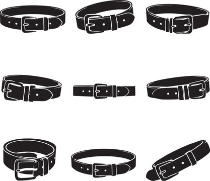 Waist Belt Silhouette Vector Icon Set Collection with Leather Fashion Belt Buckle Accessory Symbols Isolated on White Background