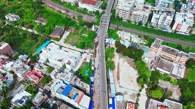 4K Aerial Top down Buildings and Apartment with Multiple Building aerial. Urban Buildings and Apartment at bridge road at Delhi. Cinematic cityscape drone shot. Noida Buildings.