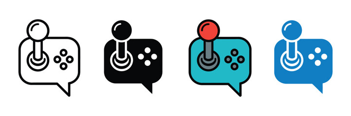 Gaming chat bubble icons illustrating joystick and speech bubble symbols with clean minimalist vector graphics for gamer communities, multiplayer communication, live stream interaction, gaming forums, © ARIF AHMED 05