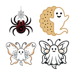Obraz premium Spider web and ghost cookie with butterfly ghost character for halloween holiday festive graphic design and creative seasonal illustration projects