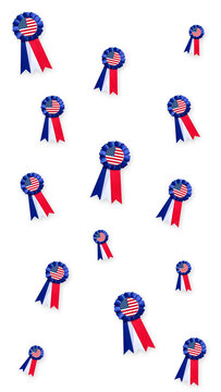Patriotic american flag rosettes falling randomly on a transparent background, symbolizing celebration