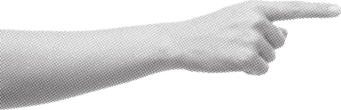 Halftone Human arm and hand pointing with index finger