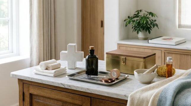Spa treatment room with amenities.