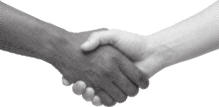 Halftone Handshake between two people of different races