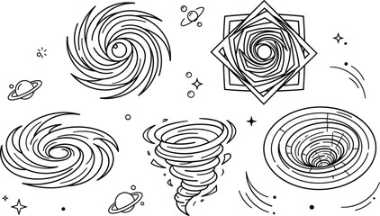 Black Hole and Cosmic Vortex Vector Icon Set with Galaxy Space Tornado Symbols © PJ DeSign