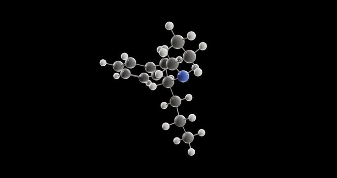 Phenylpropylaminopentane molecule, rotating 3D model of antidepressants, looped video on a black background
