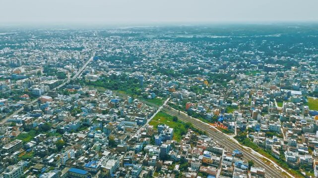 4K Aerial Top down Buildings and Apartment with Multiple Building aerial. Urban Buildings and Apartment at bridge road at Delhi. Cinematic cityscape drone shot. Noida Buildings.
