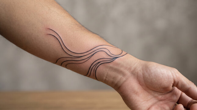 Wave Line Pattern Tattoo on Forearm