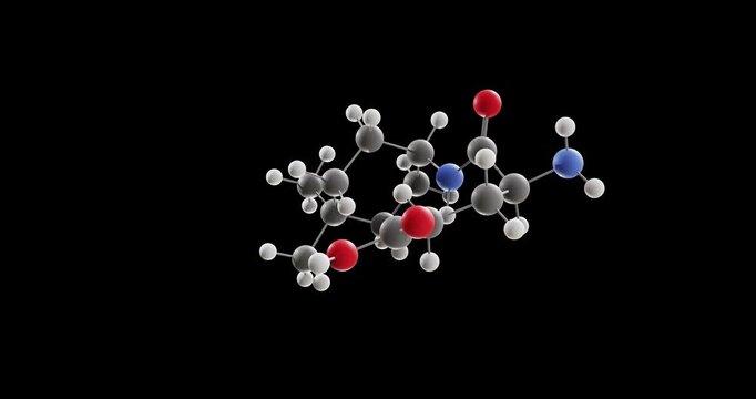 Neboglamine molecule, rotating 3D model of positive allosteric modulator, looped video on a black background
