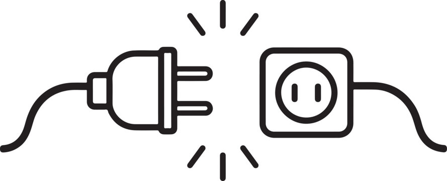 Black line icon of an electric plug and wall socket Vector