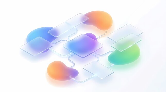 Abstract 3D glass morphology shapes with vibrant color gradients.
