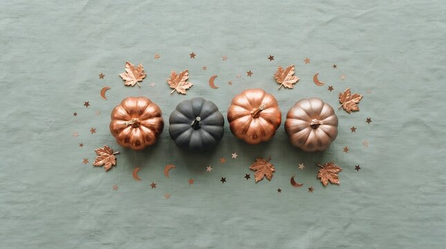 Halloween pumpkin border festive autumn arrangement with metallic pumpkins fall decor