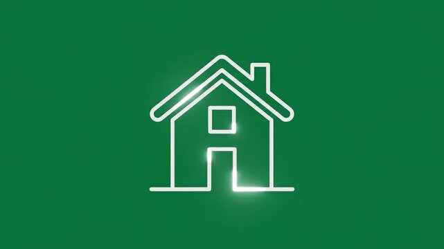 Simple house icon pulses gently on solid green background