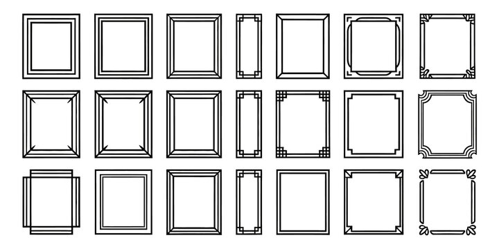 Set of simple black geometric square and rectangle frames icons