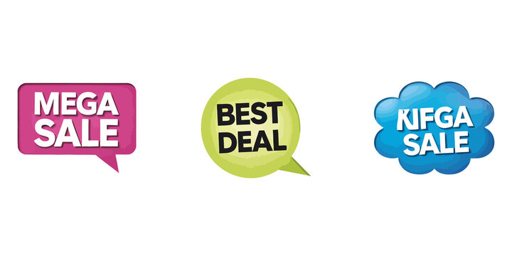 Colorful sale price tags and speech bubble icons for retail marketing