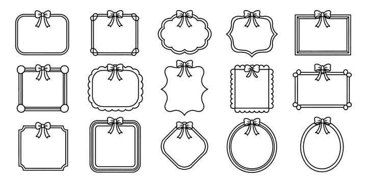 Set of decorative gift frames with ribbons and bows for greeting cards