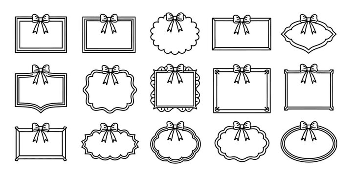 Set of decorative gift frames with ribbons and bows for greeting cards