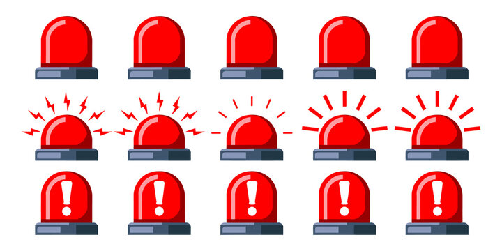 Red emergency alarm siren light icons in pixel art style