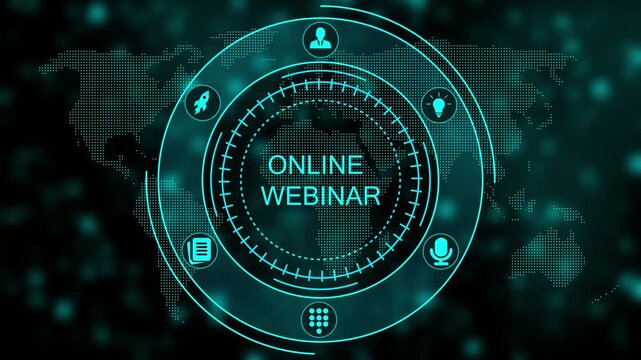 Online Webinar Technology Concept with Futuristic Interface and on Dark Background online meeting virtual event