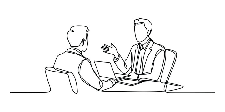 Two business men talking in a meeting continuous line art