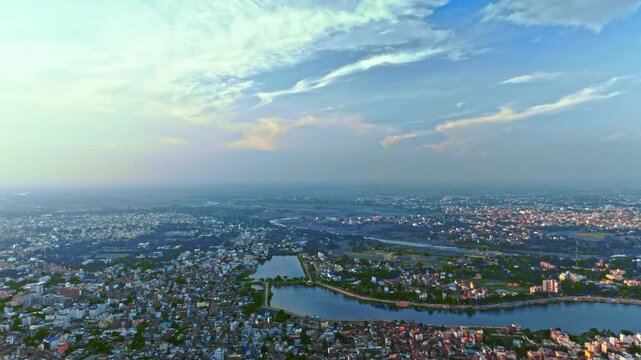 4K Aerial Top down Buildings and Apartment with Multiple Building aerial. Urban Buildings and Apartment at bridge road at Delhi. Cinematic cityscape drone shot. Noida Buildings.