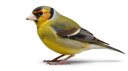 Fototapeta premium highly detailed European Greenfinch perched in a natural side-profile pose 