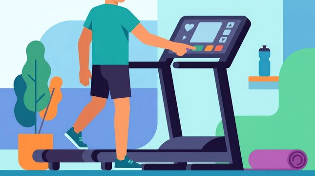 Man running on a treadmill indoors.