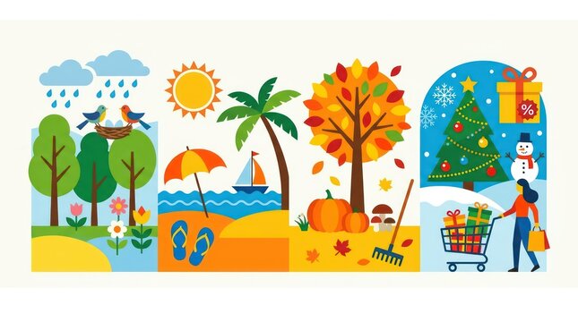 Seasonal activities and holidays collage.