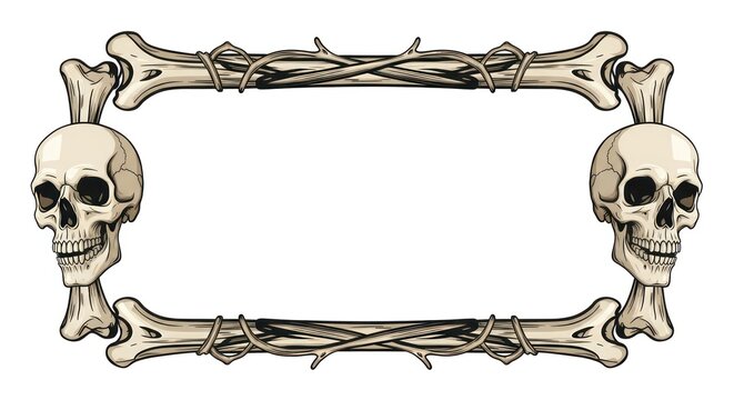 Skull bones frame border design element.