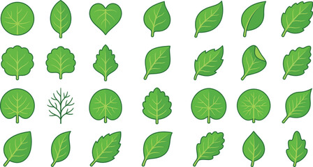 Fototapeta premium Green Leaf Icons Botanical Foliage Vector Collection