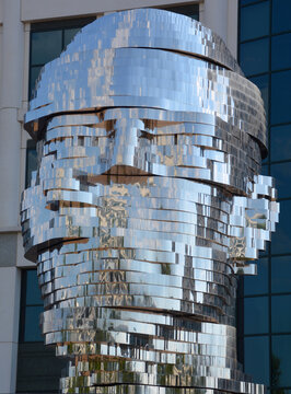 METALmorphosis is a large (7 meters; weighing 13 tons) kinetic sculpture of a human head, by Czech artist David Cerny. The sculpture is in the Whitehall Corporate Center in Charlotte, North Carolina