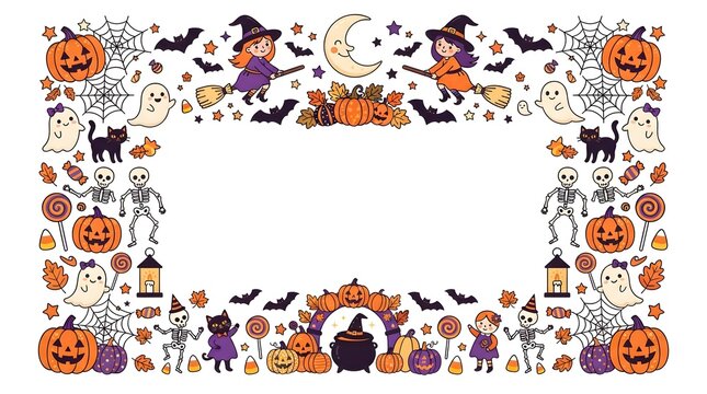 Halloween pumpkin border festive autumn illustration for spooky season designs