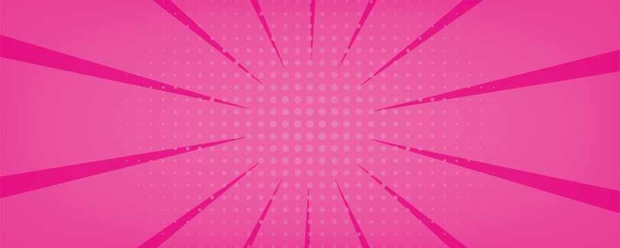 Pink comic burst background with halftone dots, retro pop art explosion frame, perfect for fun poster, girly theme, kids design, or vibrant cartoon effects.