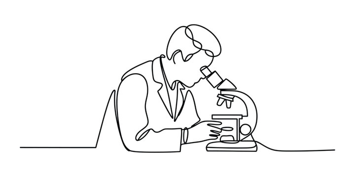 Scientist looking through a microscope continuous line drawing