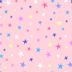 Fototapeta premium Colorful Star Seamless Pattern on Pink Background for Celebrations