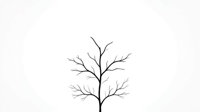 A minimalist black tree silhouette grows on a white background
