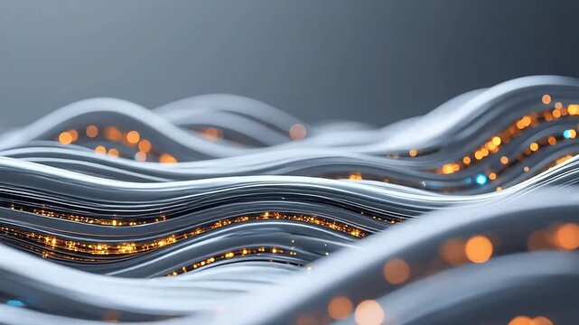 Flowing silver waves with golden light