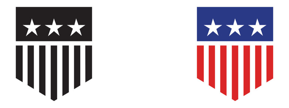 Us american shield emblem icons in monochrome and color variations