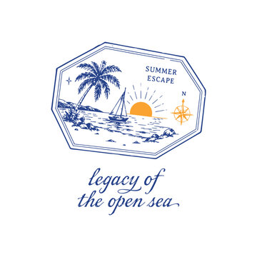 Vintage coastal greeting cards with engraved tropical postage stamp illustrations and inspirational typography. Perfect for printable art, postcards, stationery, travel gifts and summer decor.